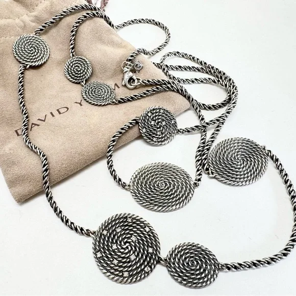David Yurman Diamond Coil Long Necklace .925 - Picture 1 of 8
